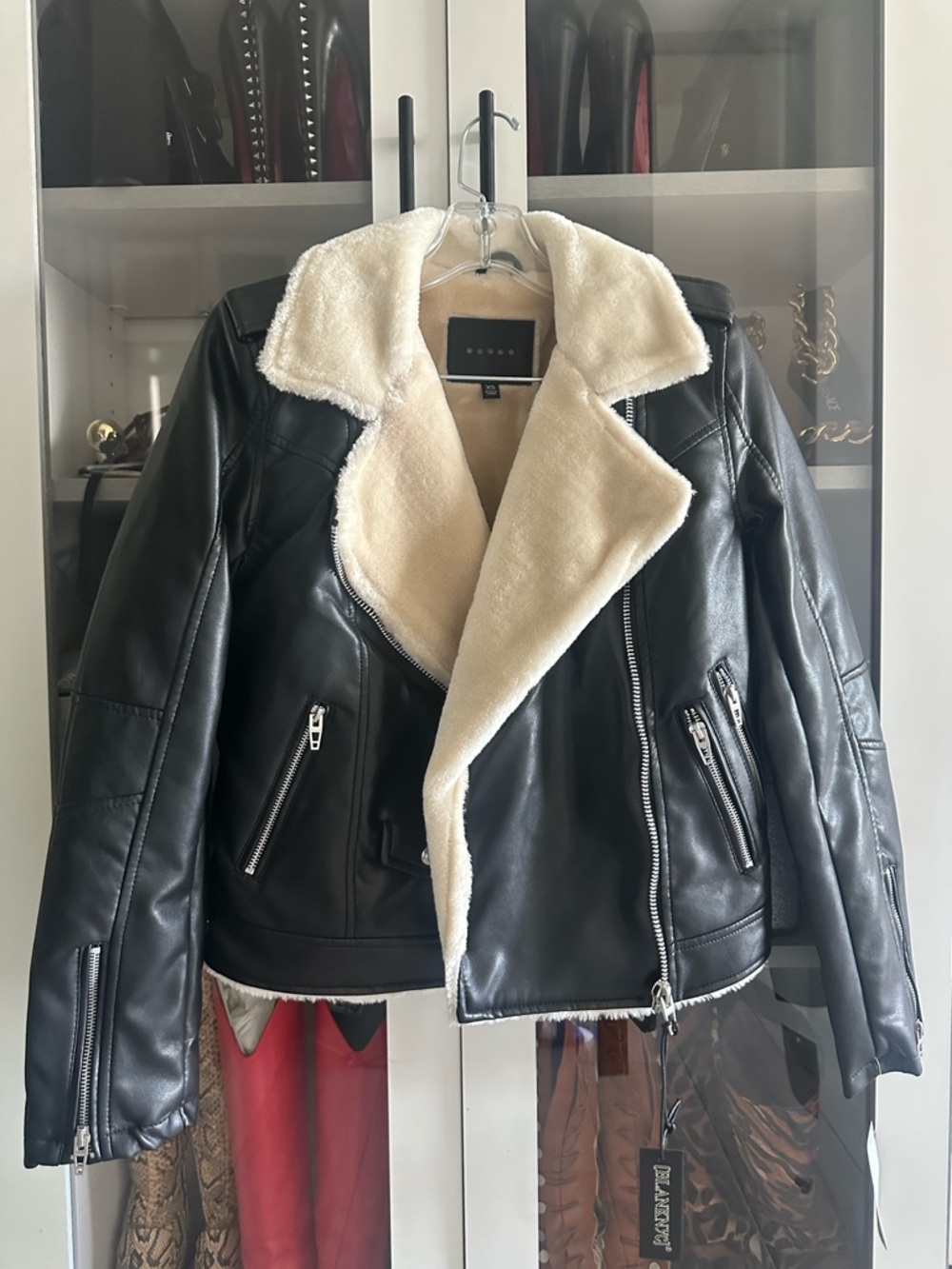 BLANK NYC Faux Sherling Vegan Leather Jacket XS REVOLVE MOTO sold out $128